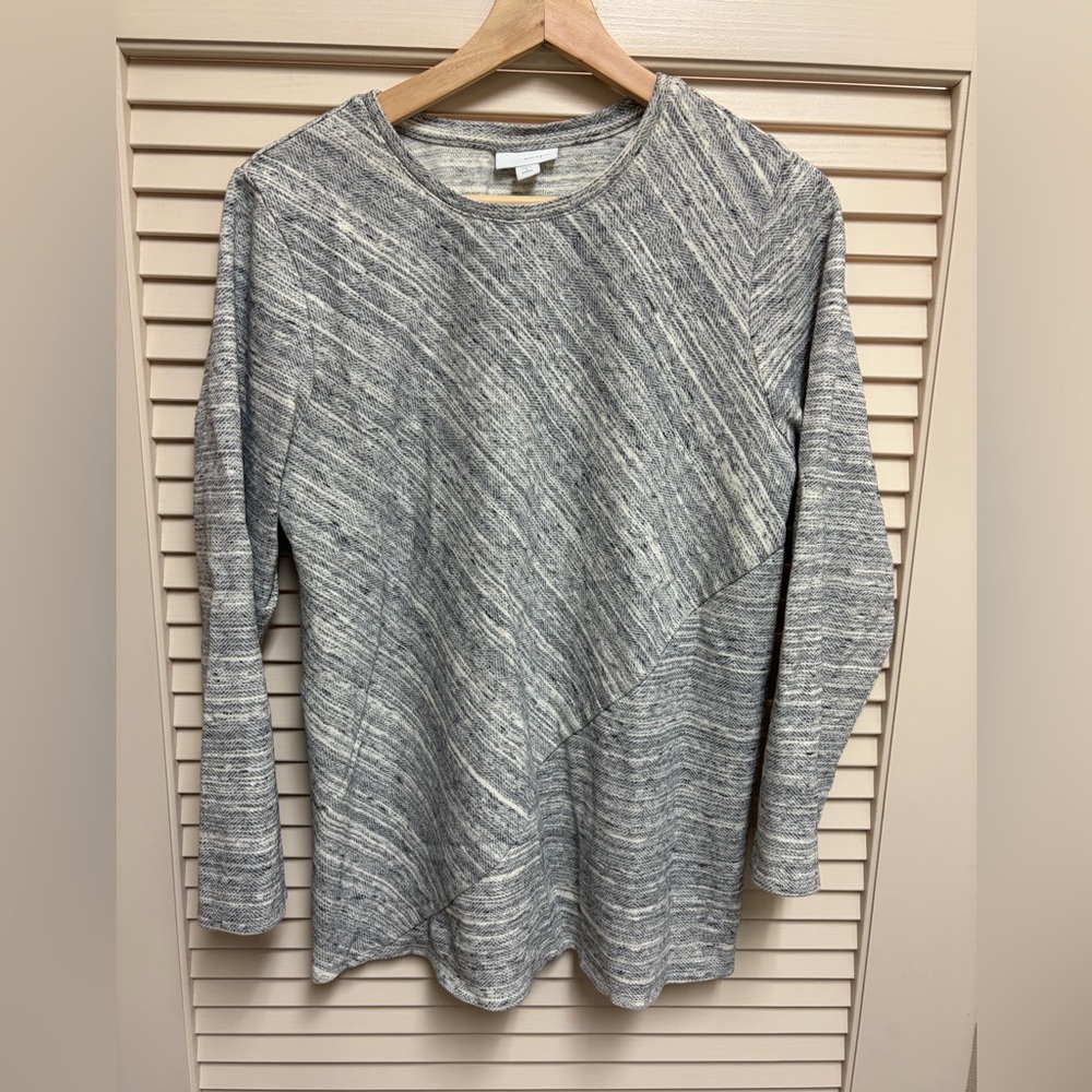 Pure Jill J. Jill Womens L Petite Gray Marled Tunic Top Asymmetrical Hem Modern